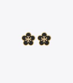 Kira Enamel Flower Stud Earring - Tory Gold / Black