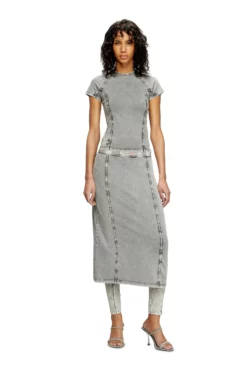 Denim-effect top in stretch jersey