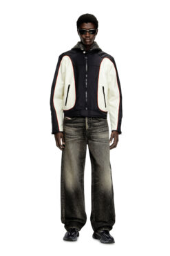Colour-block biker jacket with piping