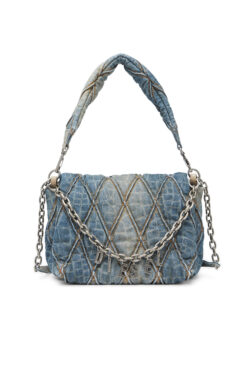 Shoulder bag in snake-print quilted denim