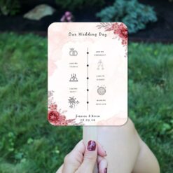 red-wild-flower-wedding-program-fans-with-detailed-timeline
