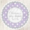 girl's baby shower favor sticker labels purple and gray polka dot